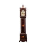 AN ENGLISH MAHOGANY MUSICAL LONGCASE CLOCK, JOHN RONSON, STEVENAGE. 19TH CENTURY The 28,5cm dial