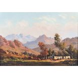 Tinus (Marthinus Johannes) de Jongh (South African 1885-1942) HOUSE IN A MOUNTAINOUS LANDSCAPE