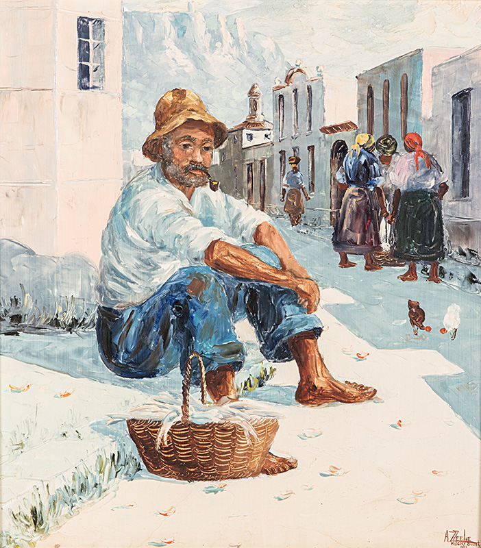 Adelio Zagni Zeelie (South African 1911-1991) SEATED FISHERMAN signed, dated 1961 and inscribed "