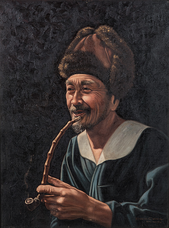 David Cheng (Hong Kong 20th Century-) PORTRAIT OF A MAN SMOKING signed, dated 1964 and inscribed