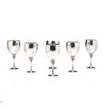 A SET OF SIX DANISH SILVER WINE GOBLETS, DESIGNED BY HARALD NIELSEN FOR GEORG JENSEN, COPENHAGEN,