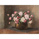Otto Klar (South African 1908-1994) PINK AND WHITE ROSES signed oil on board 44,5 by 59,5cm