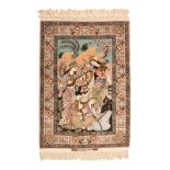 AN ISPAHAN PICTORIAL RUG, PERSIA, MODERN the field with meditating figures within a brown