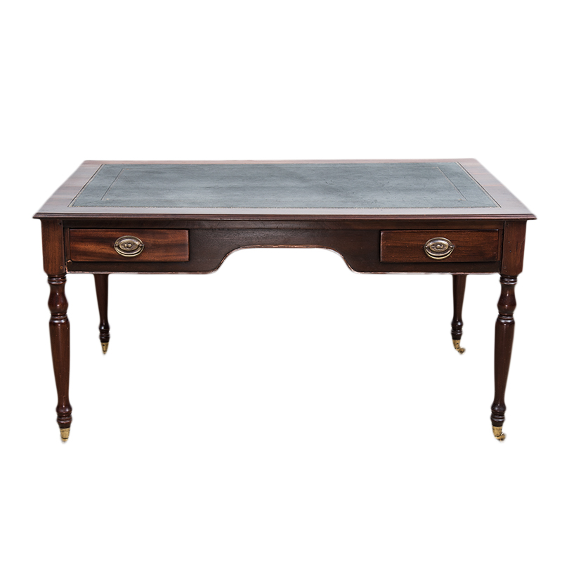 A VICTORIAN-STYLE MAHOGANY WRITING TABLE the rectangular top with gilt-tooled leather inset