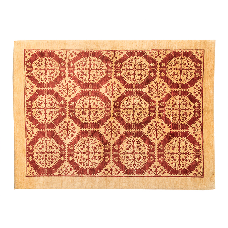 AN INDO-PERSIAN CARPET, MODERN the red field with three rows of four beige and red "guls" and