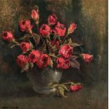 Otto Klar (South African 1908-1994) RED ROSES signed oil on board 41 by 41cm