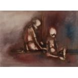 Nat (Nathaniel) Mokgosi (South African 1946-) TWO BOYS PLAYING DICE signed and dated 84