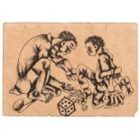 Stanley Nkosi (South African 1945-1988) FIGURES THROWING DICE signed and dated 79 charcoal on