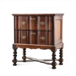 A TEAK AND EBONY CHEST-OF-DRAWERS ON STAND, LATE 18TH/EARLY 19TH CENTURY the rectangular top above