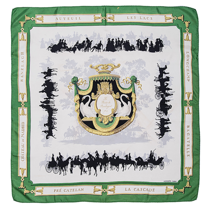 AN HERMES SILK SCARF: LE BOIS DE BOULOGNE artist: Hugo Grygkar year of issue: 1957 theme: equestrian