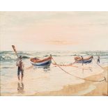 Adelio Zagni Zeelie (South African 1911-1991) BOATS ON THE BEACH signed, dated 1961 and inscribed "