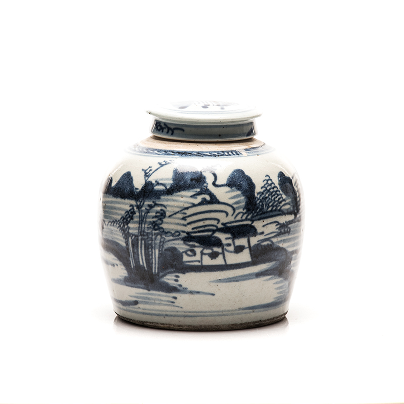 A CHINESE BLUE AND WHITE GINGER JAR AND COVER, 19TH CENTURY the tapering ovoid body painted with a