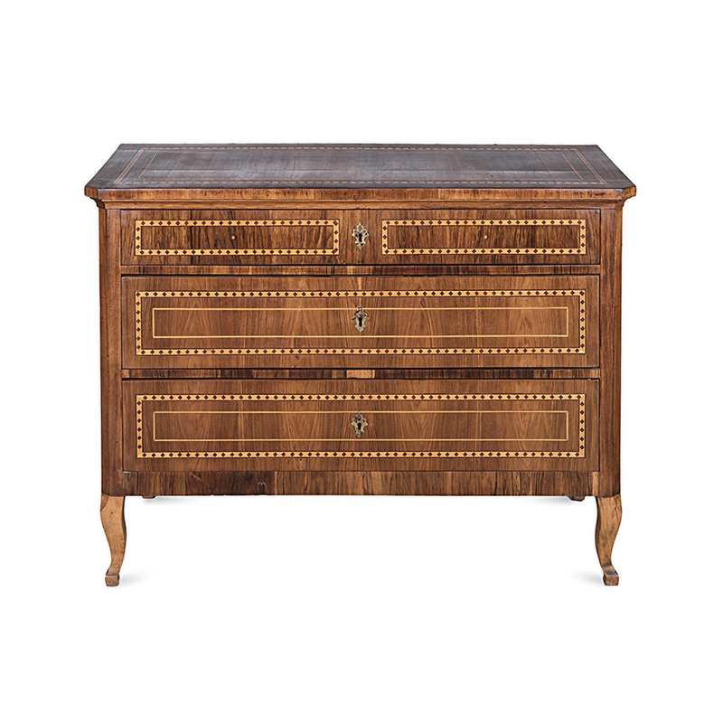 AN ITALIAN ROSEWOOD AND INLAID COMMODE, 18TH CENTURY AND LATER the rectangular inlaid top with