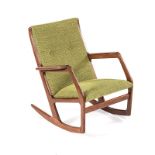 A TEAK MODEL 100 ROCKING CHAIR DESIGNED IN THE 1960s BY SOREN GEORG JENSEN FOR KUBUS MØBLER the