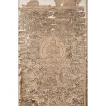 A TIBETAN WOODBLOCK-PRINTED THANGKA OF BUDDHA, LATE 18TH/EARLY 19TH CENTUR the central figure of