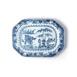 A CHINESE BLUE AND WHITE PLATTER, QING DYNASTY, QIANLONG, 1736 – 1795 rectangular with canted