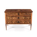 A WALNUT, ROSEWOOD AND INLAID COMMODE, 19TH CENTURY the rectangular top above a later secrétaire