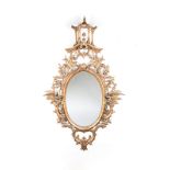 A GEORGE III STYLE CARVED GILTWOOD MIRROR, 19TH CENTURY the Chinese pagoda cresting above a later