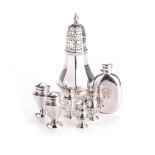 A MISCELLANEOUS GROUP OF SILVER ITEMS, VARIOUS MAKERS AND DATES comprising: a sugar castor,