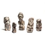 A GROUP OF FIVE KISSI CARVED STONE FIGURES, IVORY COAST distress, restorations the tallest 26cm