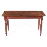 A CAPE TEAK TABLE the rounded rectangular top above a plain frieze, on turned tapering legs 72cm