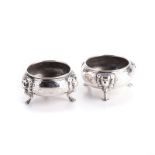 A PAIR OF GEORGE II SILVER SALTS, SIMON JOUET, LONDON, 1736 each circular with rolled rim, the sides