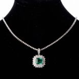 AN 18K WHITE GOLD, EMERALD AND DIAMOND NECK PIECE with 2.03ct claw-set square emerald-cut emerald,