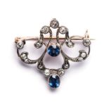 A DIAMOND AND SAPPHIRE BROOCH a delicate brooch set with old cut diamonds and sapphires in a
