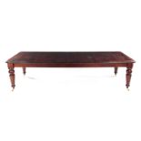 A MAHOGANY FOURTEEN-SEATER DINING TABLE, 20TH CENTURY the moulded rectangular top above a plain