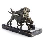 CLOVIS EDMOND MASSON (1838-1913) A BRONZE SCULPTURE OF TWO HUNTING DOGS on a marble base, signed