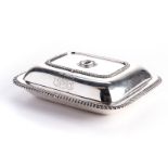 A WILLIAM IV SILVER ENTRÉE DISH AND COVER, LONDON, 1835 shaped rectangular with gadrooned rim, the