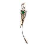 AN 18K YELLOW AND WHITE GOLD PETER GILDER “BEAUTIFUL LADY” STICK PIN BROOCH with central trilliant-