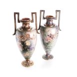 A PAIR OF ART NOUVEAU EARTHENWARE TWO-HANDLED VASES, 19TH CENTURY each tapering ovoid body with