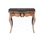 A FRENCH BOULLE CARD TABLE, 19TH CENTURY the hinged shaped top centered by scrolling and floral