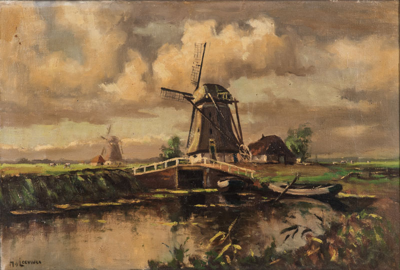 Hendrik van Leeuwen (Dutch 1825-1915) WINDMILL signed oil on canvas 39,5 by 59,5cm