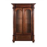 A MAHOGANY CABINET, 20TH CENTURY the breakfront cornice above a dentil frieze, a pair of arched