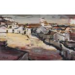 Sidney Goldblatt (South African 1919-1979) VILLAGE SCENE WITH CHANNEL signed oil on board 53,5 by