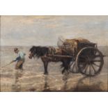 John Frederick Cornelis Scherrewitz (Dutch 1868-1951) HORSE AND CART IN THE SURF signed oil on board