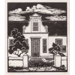 David Botha (South African 1921-1995) CAPE DUTCH HOMESTEAD BUILT IN 1787 linocut, signed and