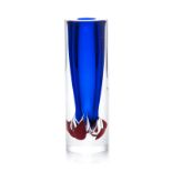 A BERÁNEK GLASSWORKS VASE, CIRCA 1999 the cylindrical transparent and cobalt blue vase with