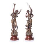 A PAIR OF BRONZED METAL SCULPTURES BY HENRI TREMO, 19TH CENTURY depicting celestial maidens draped