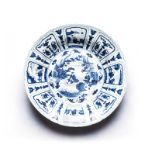 A CHINESE BLUE AND WHITE ‘KRAAK’ DISH the central rondel depicting figures at various pursuits,