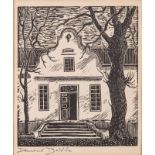 David Botha (South African 1921-1995) CAPE DUTCH HOUSE IN WINTER linocut, signed in pencil in the