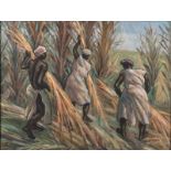 Dezso Koenig (South African 1902-1972) HARVESTING GRASS signed oil on board 39 by 51,5cm