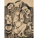 Malangatana Ngwenya (Mozambican 1936-2011) FIGURES signed and dated 97 ink and acrylic on board 66