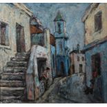 Alexander Rose-Innes (South African 1915-1996) CITY STREET IN BLUES signed and dated 1961 oil on