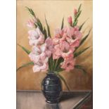 Gino Fasciotti (South African 1883-1961) PINK GLADIOLI signed oil on board 60 by 42,5cm