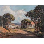 Don (Donald James) Madge (South African 1920-1997) HOUSES ON A COUNTRY ROAD signed oil on board 44,5