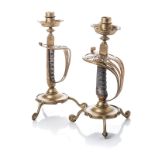 A PAIR OF VICTORIAN INFANTRY OFFICERS PATTERN SWORDS CONVERTED TO CANDLESTICKS, 19TH CENTURY