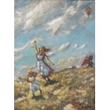 Sydney Carter (South African 1874-1945) CHILDREN FLYING A KITE signed oil on canvas 59 by 43cm